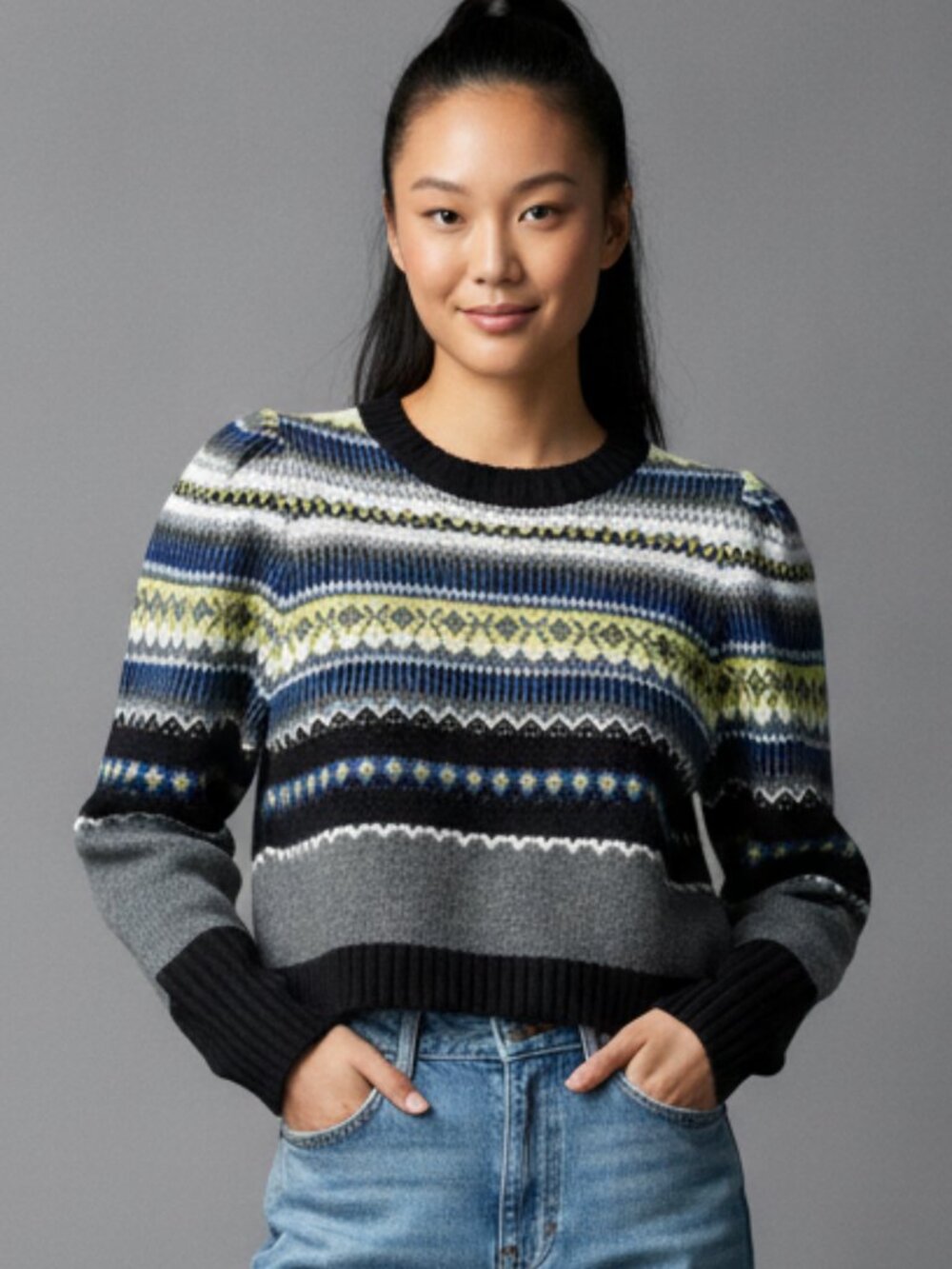 ZARA Fair Isle Geometric Cropped Knit Sweater